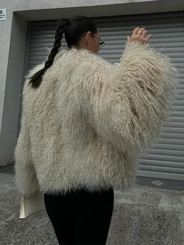 Women Elegant Solid Plush Faux Fur Short Coats Fashion Lapel Full Sleeves Thick Jacket Autumn 2024 Winter Female Casual Outwear