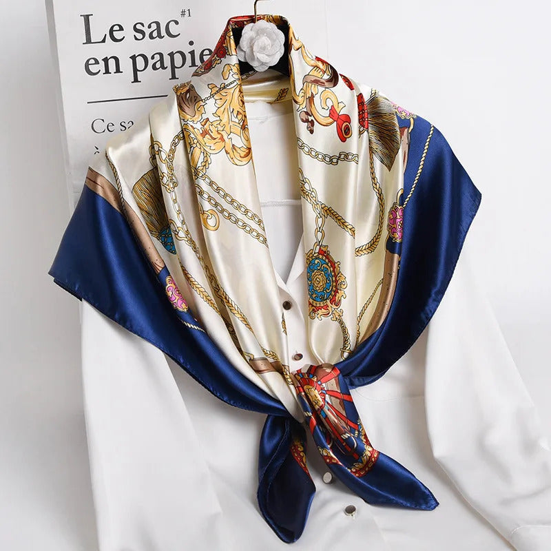 90*90cm Women Scarf Silk Feeling Hair Neck Square Brand Office bandanna muffler Waiter Flight Attendants Handkerchief Rings wrap