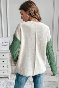 Vineyard Green Colorblock Patched Pocket Drop Shoulder Sweater