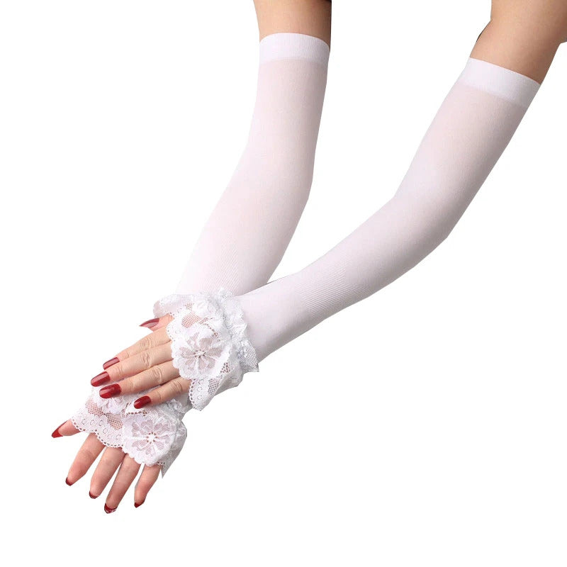 Women Lace Ruffles Cuff Elbow Sleeve Spring Autumn Detachable Fake Sleeve Arm Covers Solid Color Arm Cover Sweater Decorative