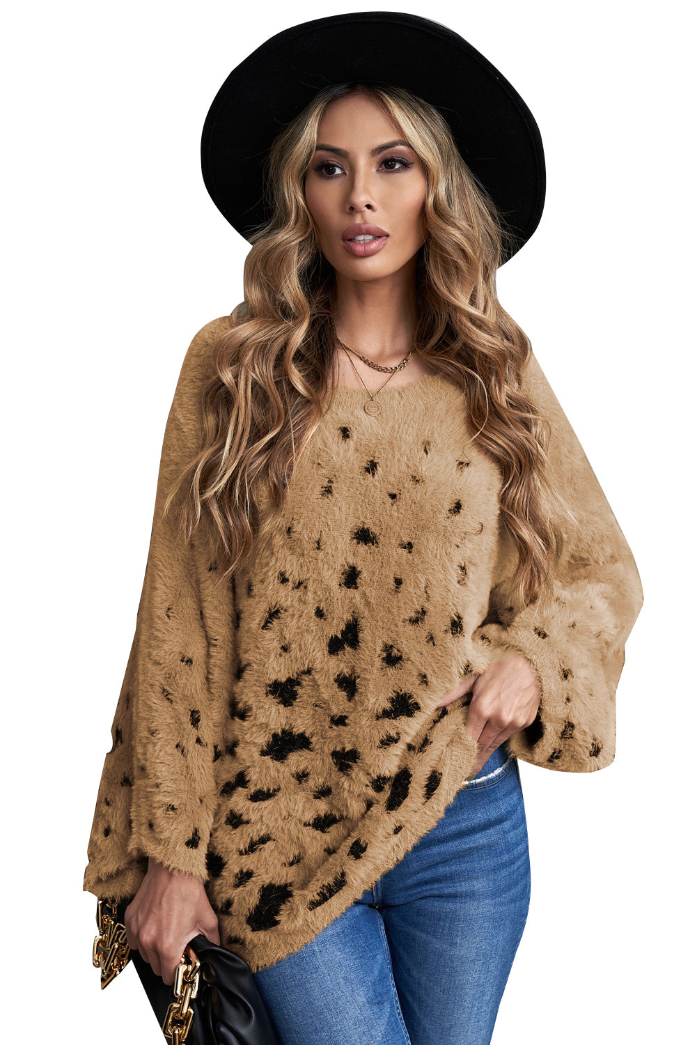 Leopard Print Drop Shoulder Loose Knitted Sweater