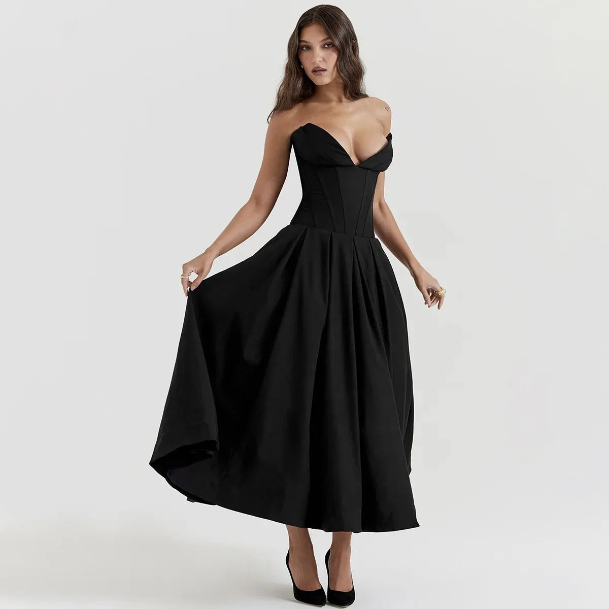 Black Elegant Wedding Events Dress Sexy Strapless Corset Dress Midi Christmas Party Dresses for Women Clothing