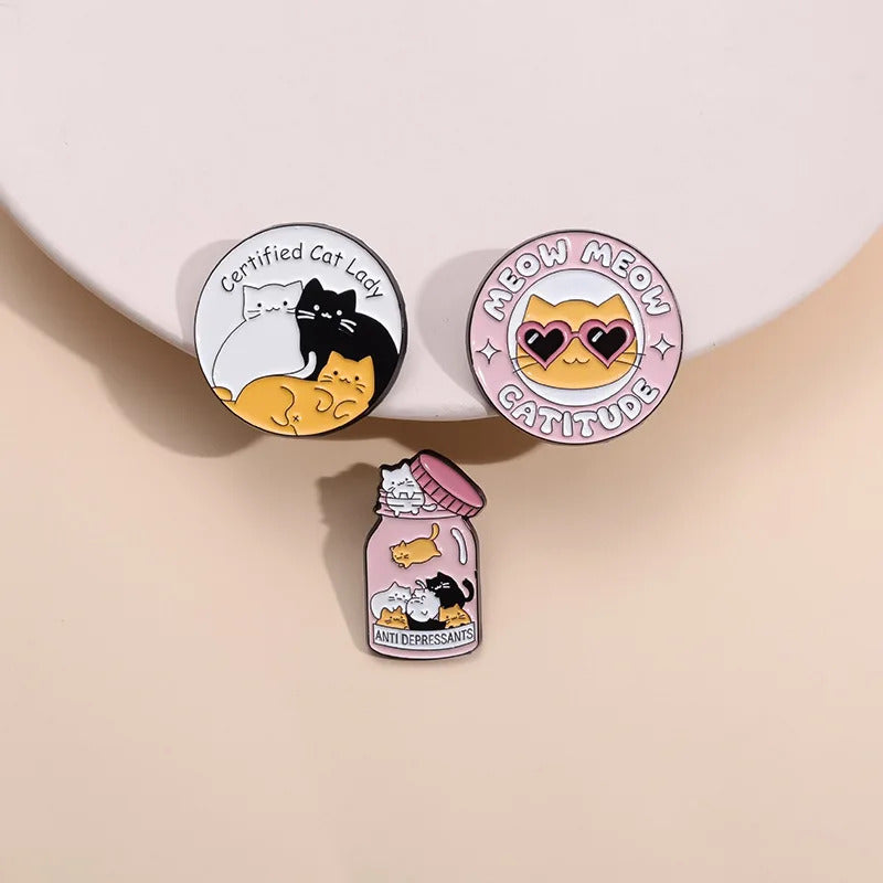 Jar Anti Depressants Cats Badge Bottle Mental Heath Enamel Pin Brooch Certified Cat Lady Meow Catitude Animal Pill Gift Jewelry