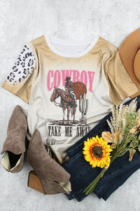 Khaki Western Cowboy TAKE ME AWYA Bleached Graphic T Shirt