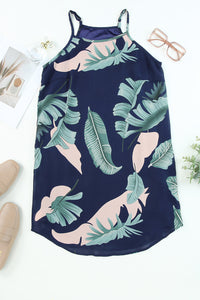 White Palm Tree Leaf Print Ivory Sleeveless Dress