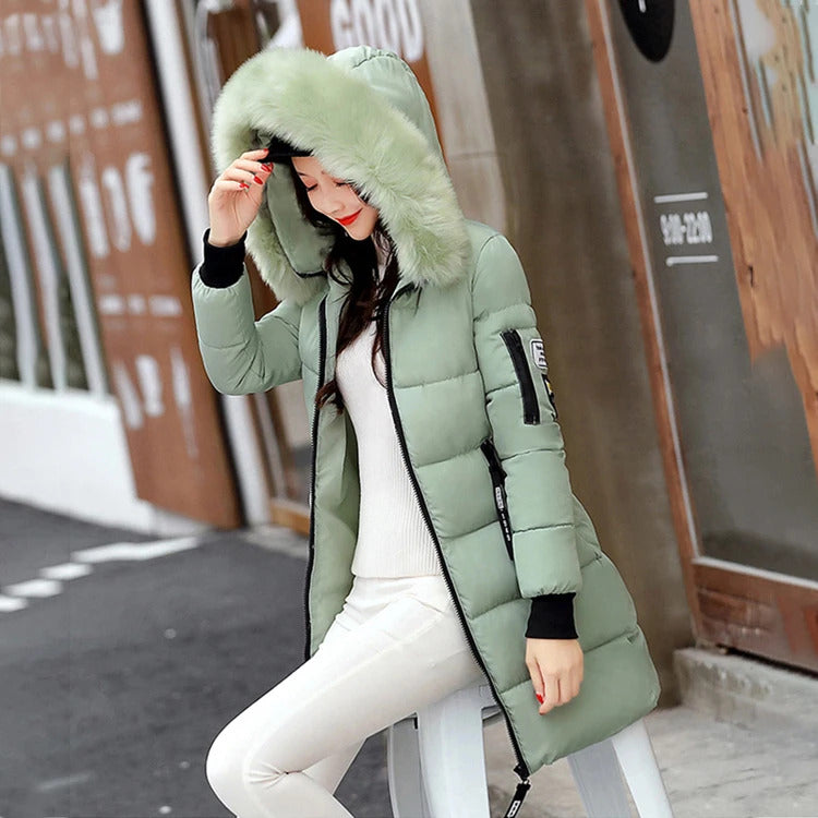 2024 Winter Women Parka Coats Long Cotton Casual Fur Hooded Jackets Thick Warm Slim-fit Jacket Female Overcoat Clothing