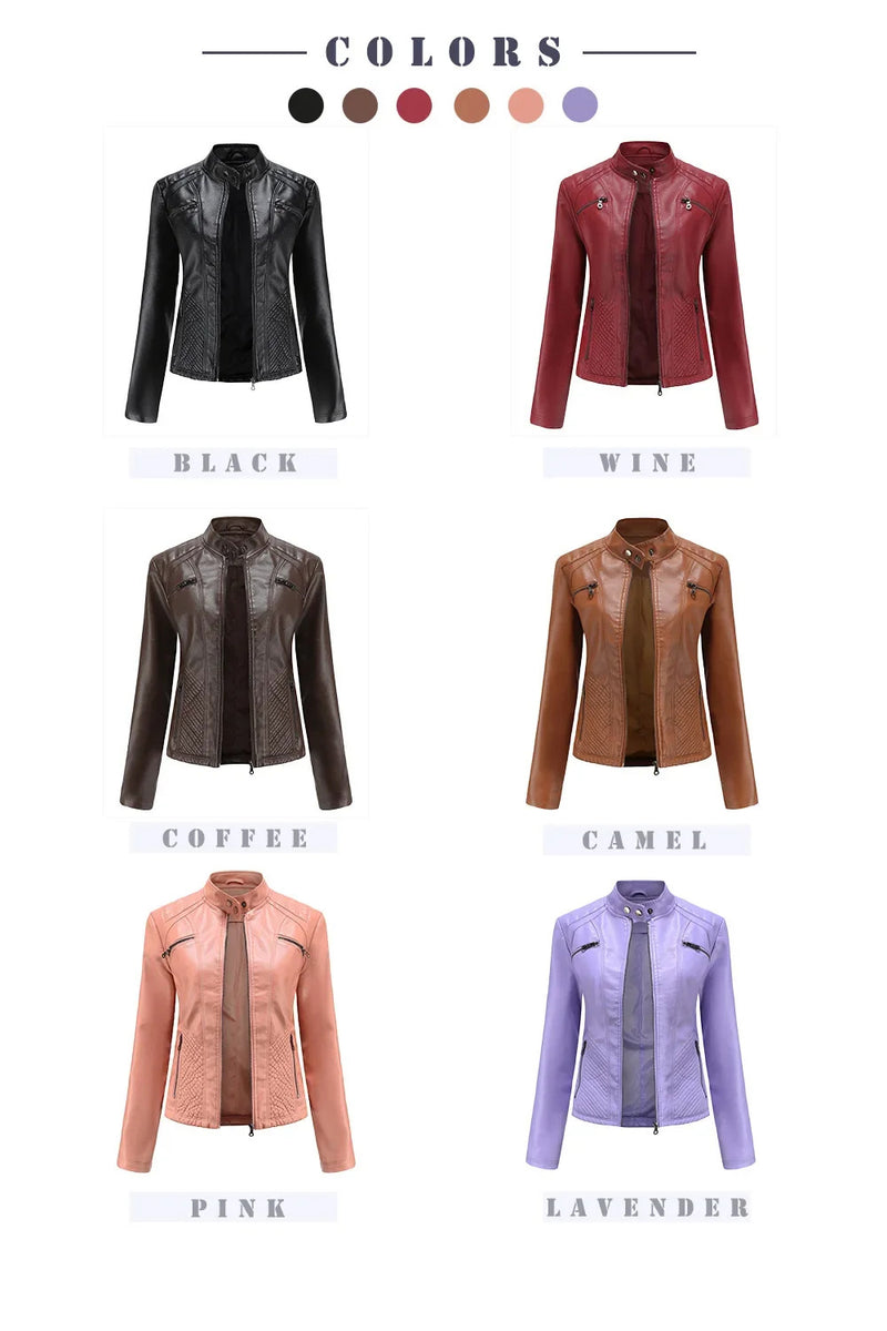 Women's Coat Fashion Trend Simple Autumn Winter Analog Collar Zipper PU Leather Motorcycle Jacket for Women