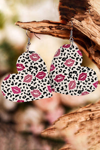 Black Leopard Lip Print Heart Shape Drop Earrings