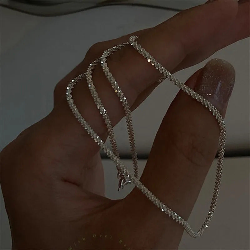 Popular Sparkling Necklace for Women Silver Colour Clavicle Chain Choker Fashion Jewelry Wedding Party Birthday Gift