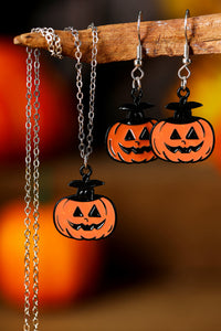 Carrot Pumpkin Face Halloween Necklace Earrings Jewelry Set