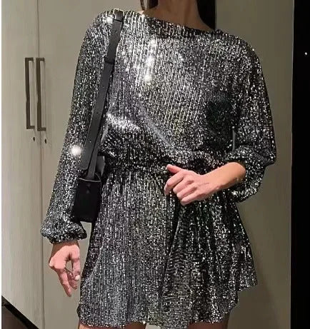 2024 New Women's Holiday Party Cocktail Party Sparkling Beaded Dress Fashion Temperament Elegant Sexy Sequined Evening Dress