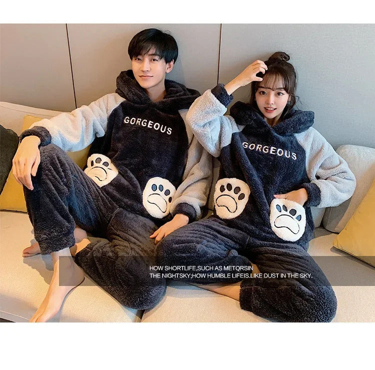 New 2022 Couple Pajamas Set Women's Thickened Fleece-lined Coral Velvet Couple Sleepwear For Spring Autumn Winter Homewear