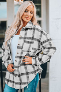 Black Plaid Pattern Buttoned Shirt Coat with Slits