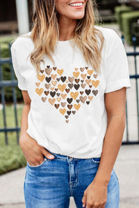 White Valentine's Day Heart Shaped Print Crew Neck Graphic Tee