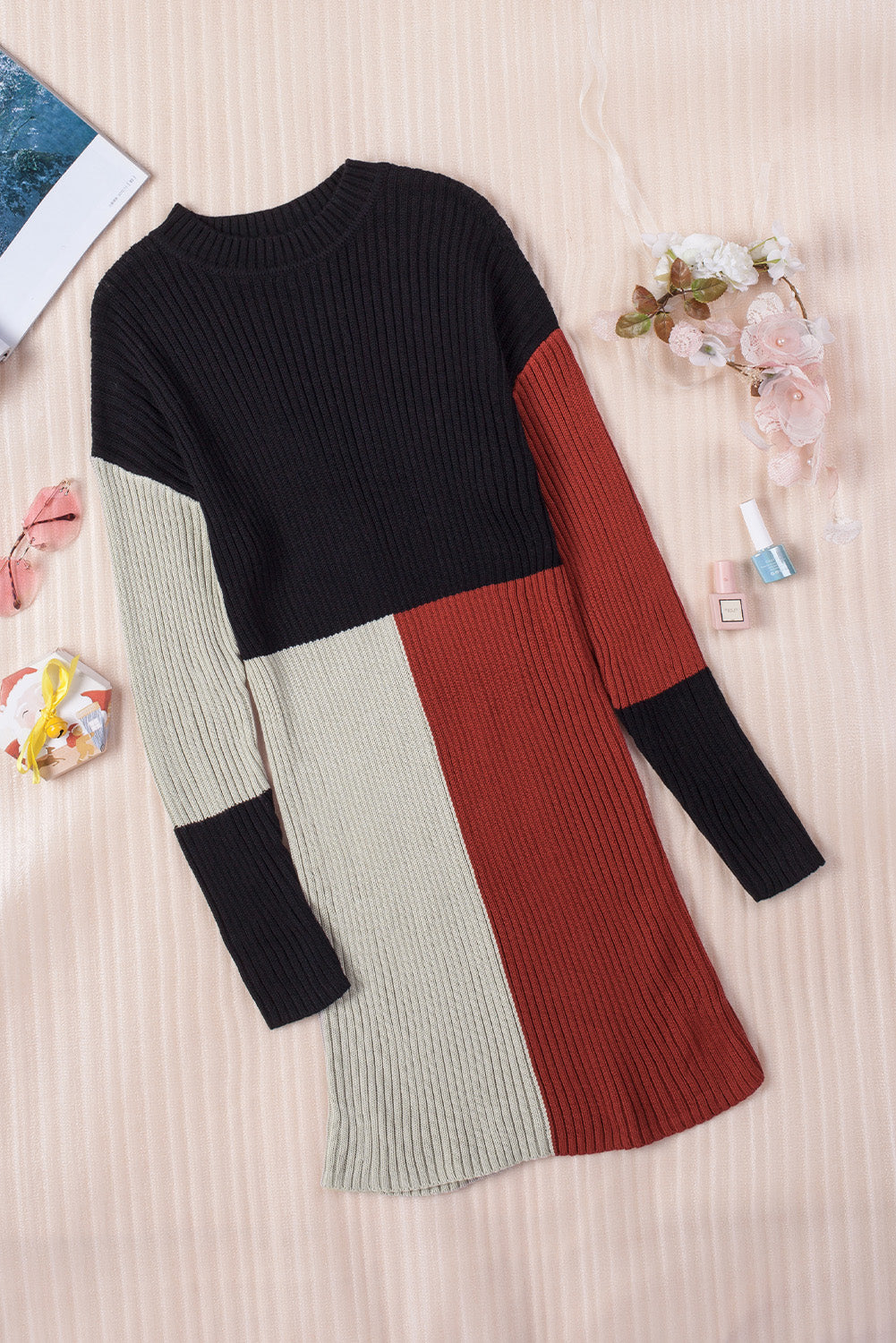 Colorblock Knit Sweater Dress