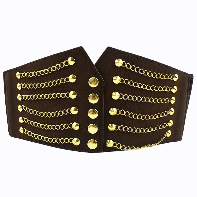 Deepeel 64cm PUNK Women's Corset Wide Belt Woman Cummerbunds Elastic Belts Chain Rivet Waistband Female Dress Coat Accessories