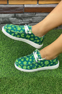 Blackish Green Clover Print Criss Cross Slip On Canvas Shoes