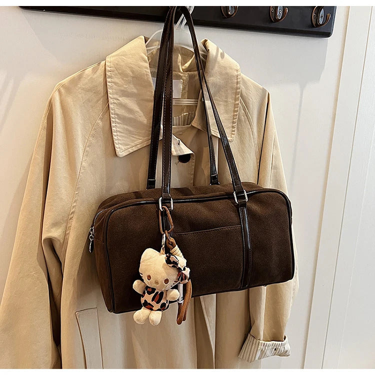 Casual Large Capaci Suede Bag Women 2024 New Autumn and Winter Retro Brown Commuter Shoulder Bag Pillow Bag