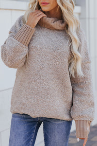 Khaki Contrast Ribbed Turtleneck Sweater