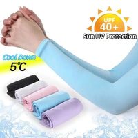 1 Pair Summer Long Ice Silk Arm Sleeves Sun UV Protection Hand Protector Cover Sunscreen Outdoor Elastic Half Finger Gloves Set