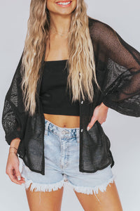 Black Sheer Openwork Bracelet Sleeve Kimono