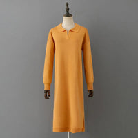 HLBCBG New Straight Autumn Winter Long Sweater Dress Women Split Side Long POLO Neck Maix Sweater Dress Female Basic Loose Dress