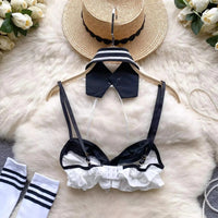 Japan Girls Vintage Cosplay Costume Sexy JK Uniform Skirt Suits Pajamas Outfits Erotic Striped Bow Tie Pleated Skirts Set