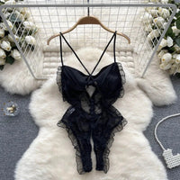 Underwear Sexy Camis Bodysuits Women Bow Hollow Out Fashion Open crotch Slim Playsuit Summer Singeric Lace Rompers Lingerie hot