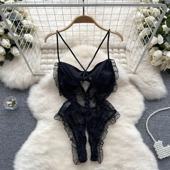 Underwear Sexy Camis Bodysuits Women Bow Hollow Out Fashion Open crotch Slim Playsuit Summer Singeric Lace Rompers Lingerie hot