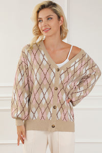 Multicolour Rhombus Pattern Knit Sweater Cardigan