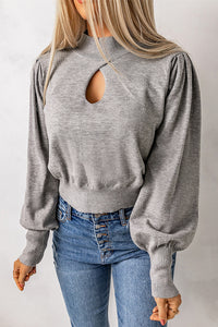 Gray Mock Neck Keyhole Sweater