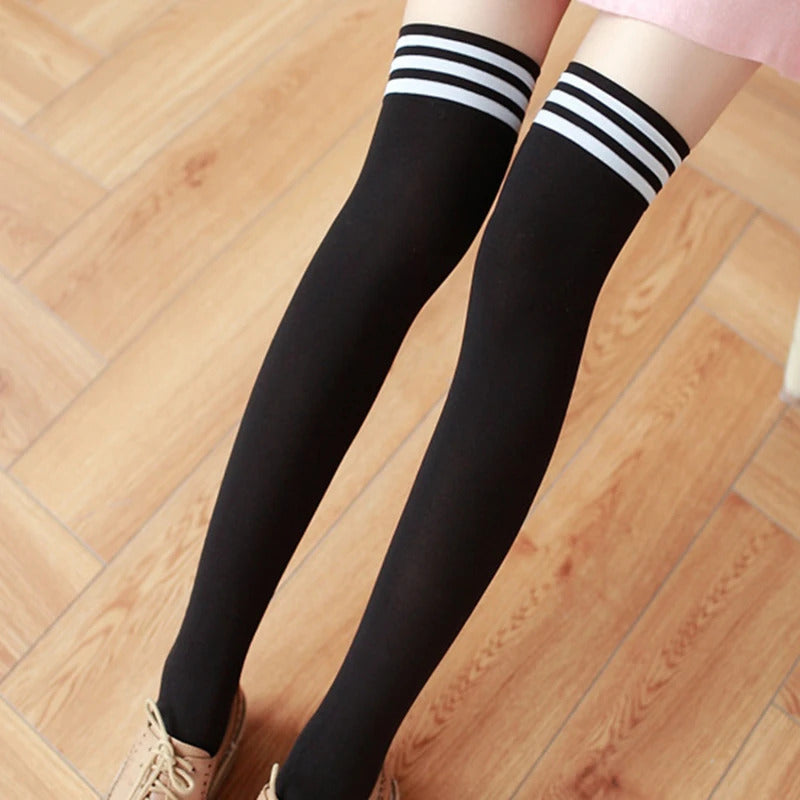 Black White Striped Long Socks Women Sexy Over Knee Thigh High Socks Over The Knee Stockings Ladies Girls Warm Long Tube Socks