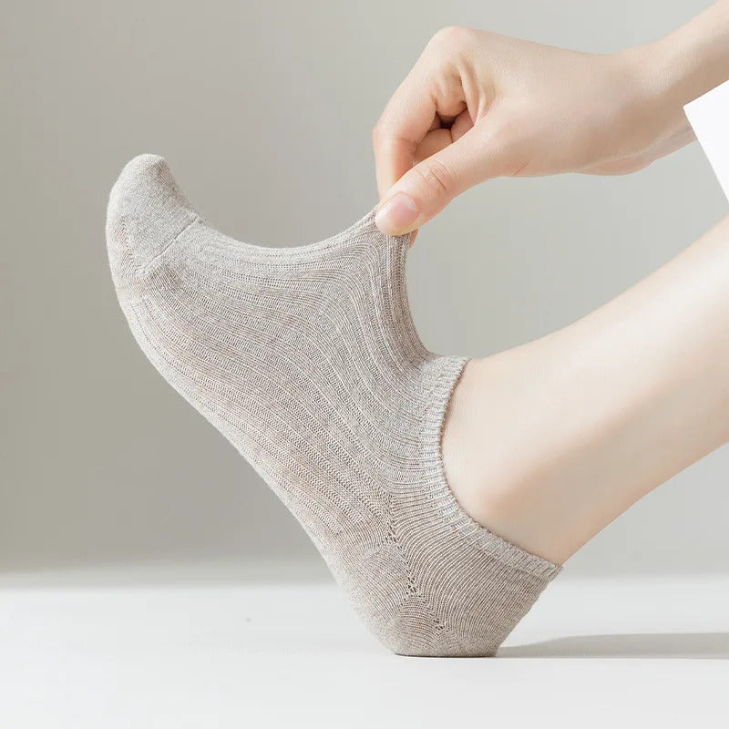 Boat Socks Women'S Summer Thin Solid Double Needle Cotton Invisible Socks Shallow Mouth Anti-Skid Breathable Boat Socks