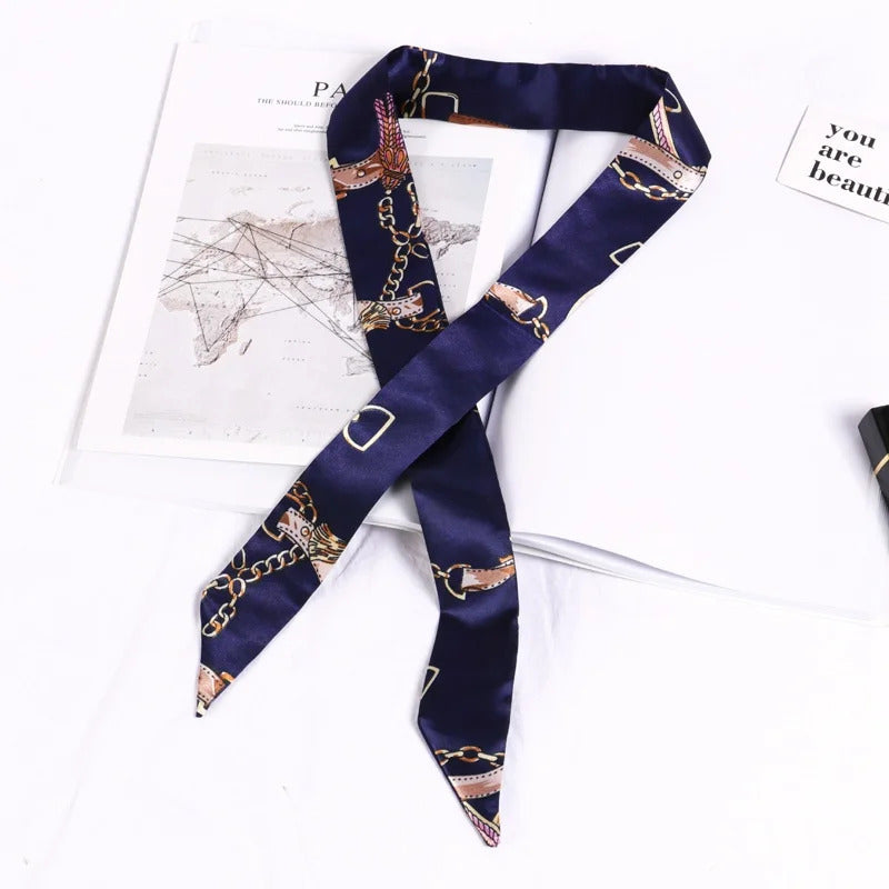 New Print Flower Small Scarf for Women Handle Bag Ribbons Brand Fashion Head Scarf Small Long Skinny Scarves Wholesale Headbands