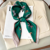 2023 Luxury Horse Print Female Silk Neck Scarf Square Hair Scarves Foulard Head Band Shawls Wraps Neckerchief Bandana Women