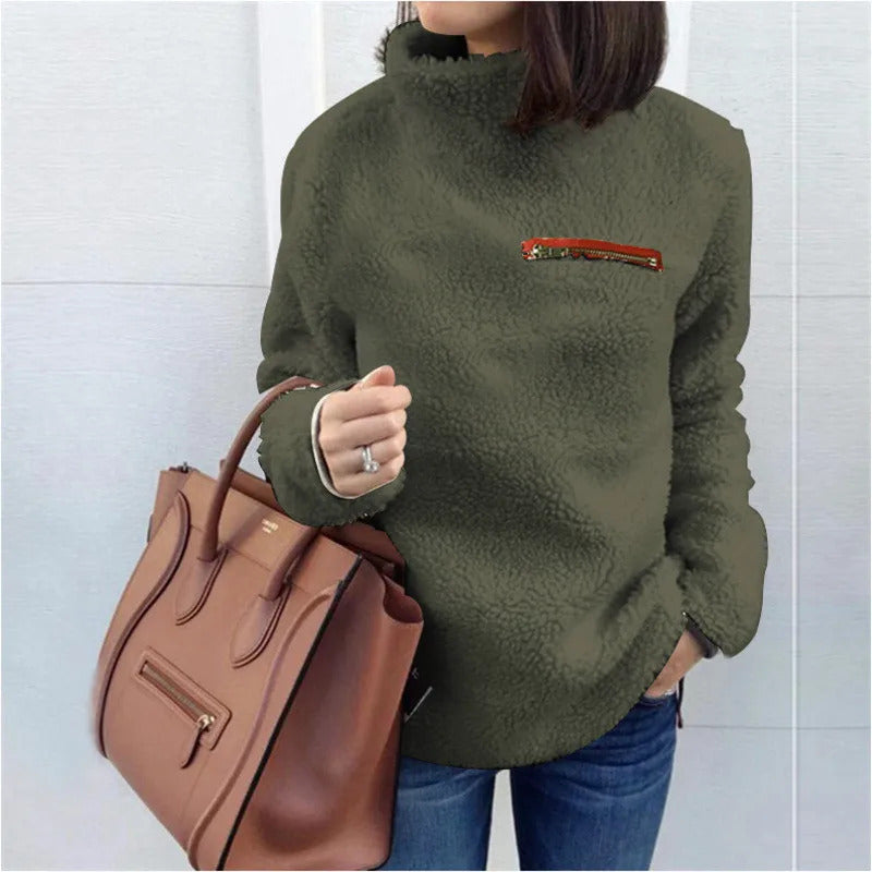 Winter Super Soft and Comfortable Solid Color Turtleneck Pullover Women's Sweater Fashion Zipper Sexy Top Ladies Hipster Clothes