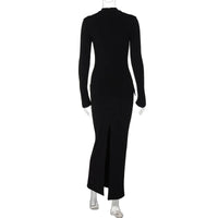 TARUXY Half Turtleneck Long Sleeves Maxi Dress Fashion Office Lady Clothing Back Slit Gown Dress Female Solid Streetwear Autumn