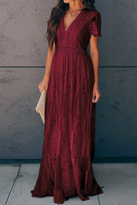 Fiery Red Blue Fill Your Heart Lace Maxi Dress