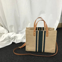 Simple Canvas Stripe Decor Bucket Handbags Women Top Handle Tote Bag Large Capacity Casual Shoulder Crossbody Bags