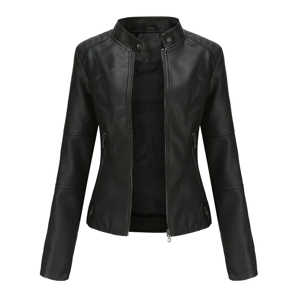 Leather coat  spring women leather jacket slim motorcycle clothing  Zipper fashion jackets and coats black high-quality clothing