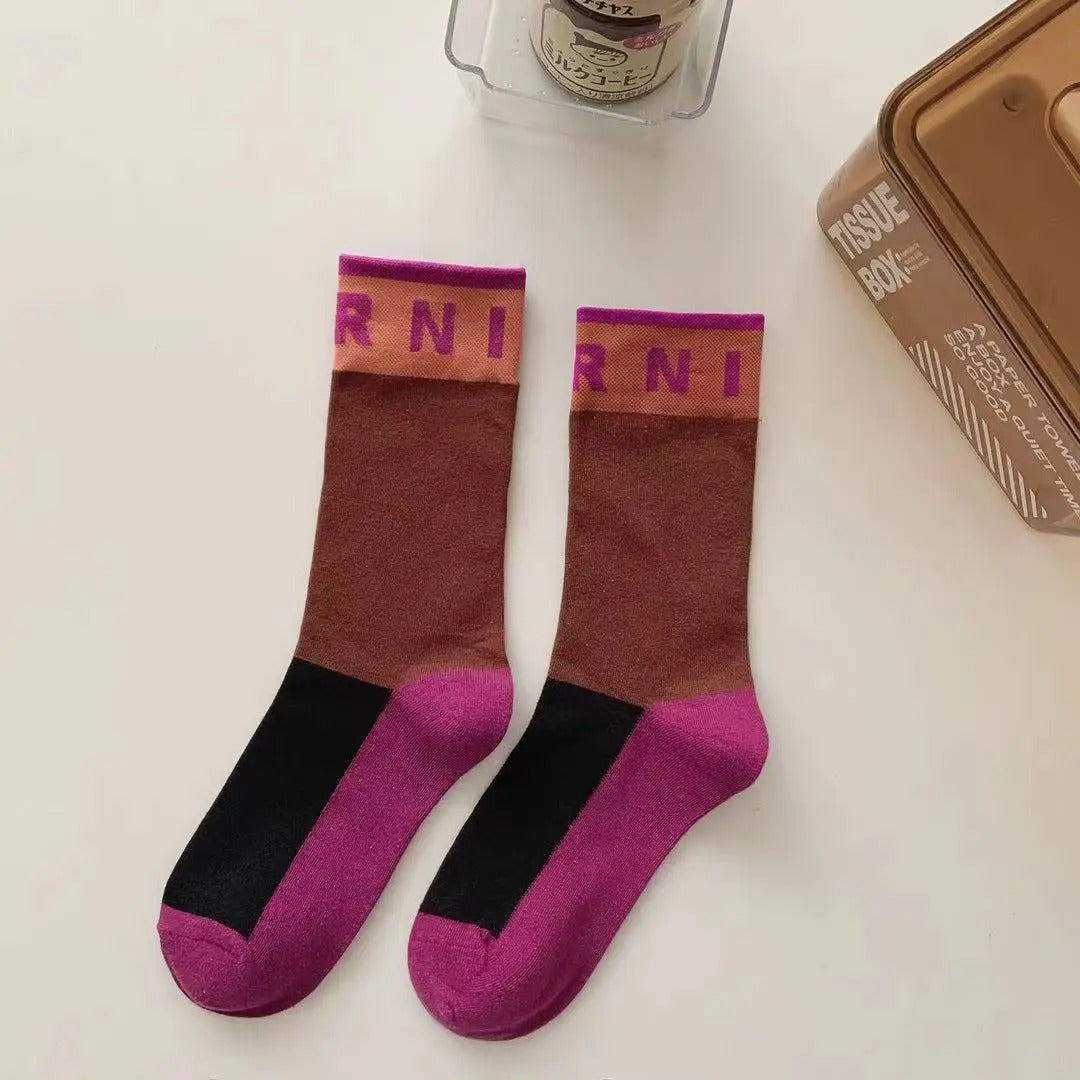 Contrast Color Socks Alphabet Print Sports Fashion Socks Pure Cotton Comfortable Soft Thin Breathable Casual