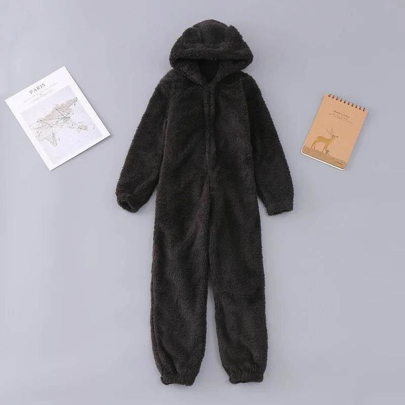 Women's Winter Warm Pyjamas Girls Onesies Fluffy Fleece Jumpsuits Nightwear Overall Hooded Sets Pajamas for Female Plus Size