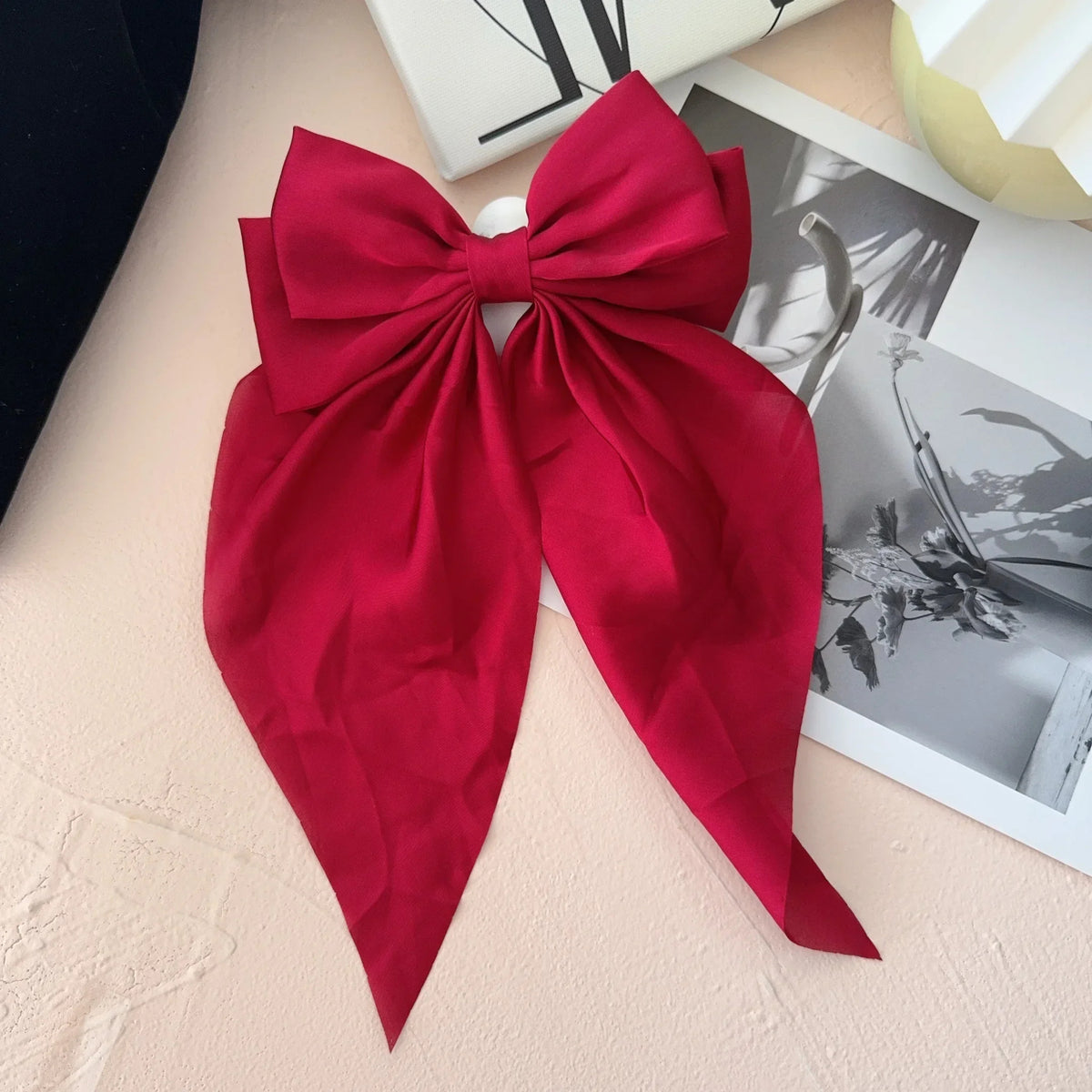 6Styles Girls Long Big Bow Float Satin Clips Back Head Hair Clip Internet Red with The Same Temperament Elegant Hair Accessories