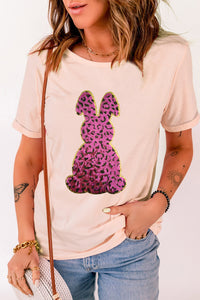 Pink Sequined Leopard Bunny Easter Graphic Tee