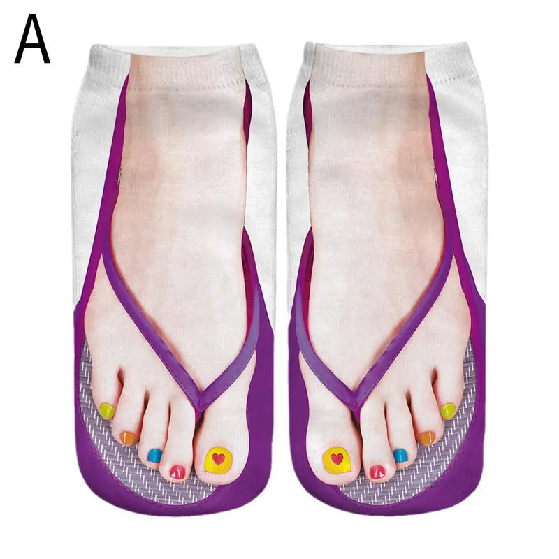 1 Pair 3D Printing Pattern Flip Flop Socks Funny Socks for Women Flip-flop Ankle Socks Low Cut Floor Socks Hosiery Novelty Gifts