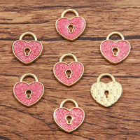 10Pcs 21 Style Mix Size Alloy Metal Drop Oil Valentine's Day Charm LOVE Heart Pendant For Enamel DIY Bracelet Jewelry Making