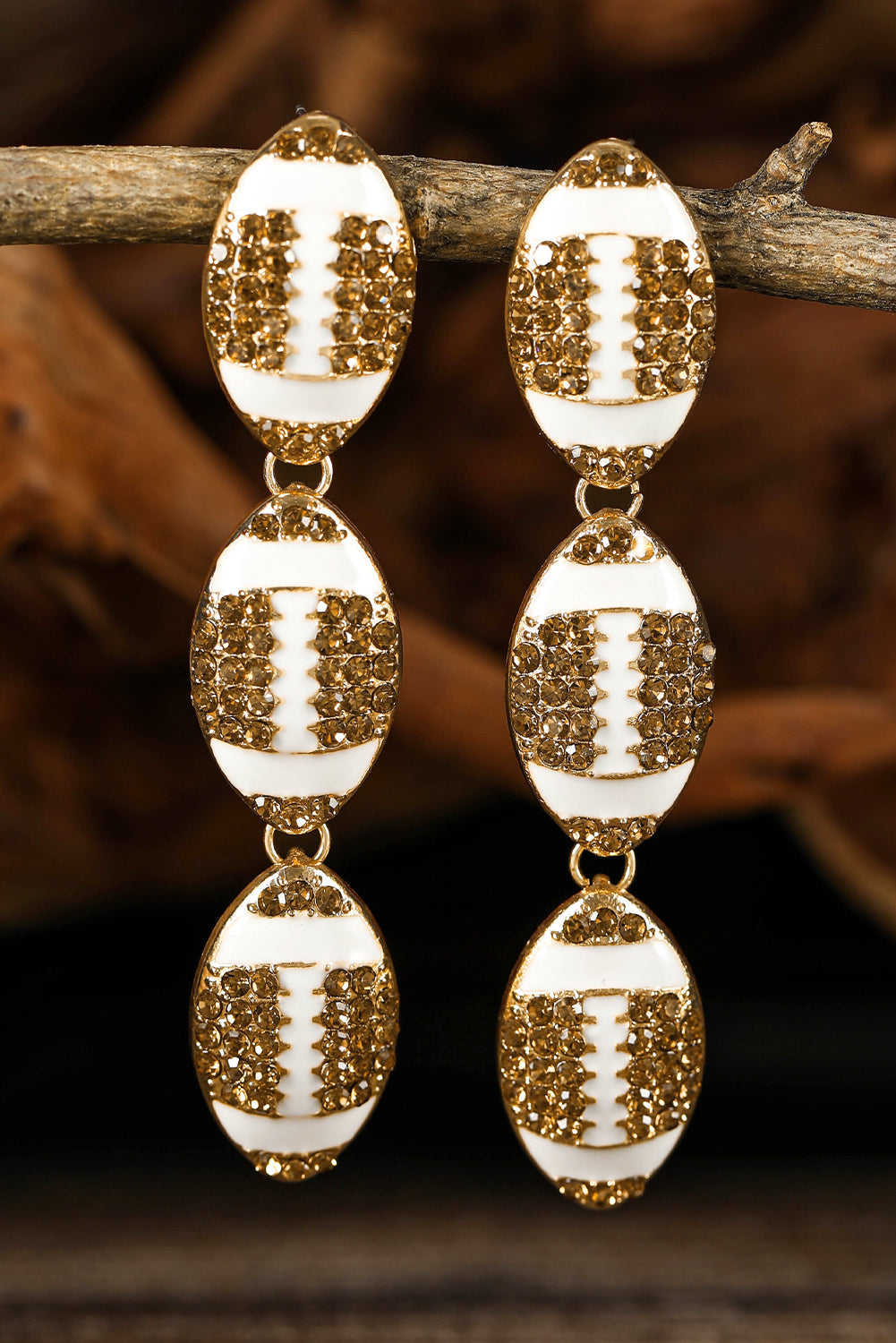 Chestnut Rugby Pattern Rhinestone Tiered Drop Earrings