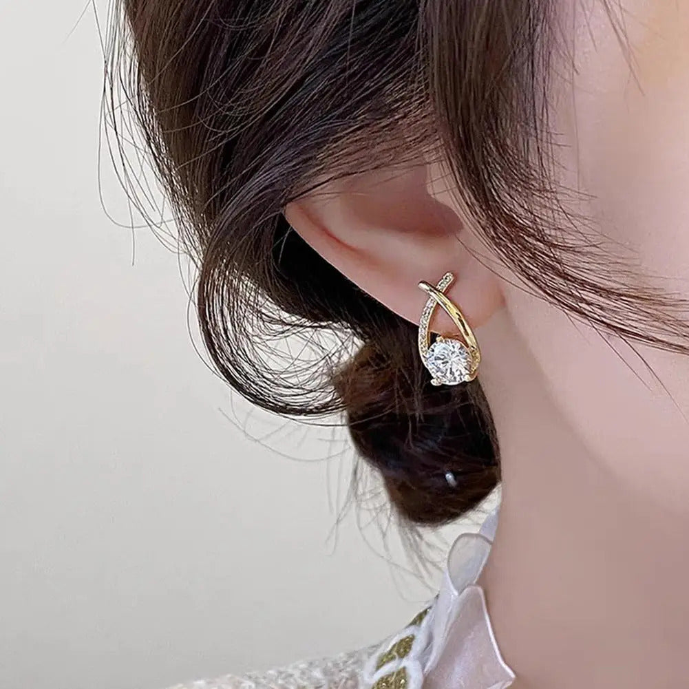 Fashion Cross Stud Earrings For Women Girls Korean Style Elegant Crystal Jewelry Ear Rings Fishtail Lady Earrings Gifts