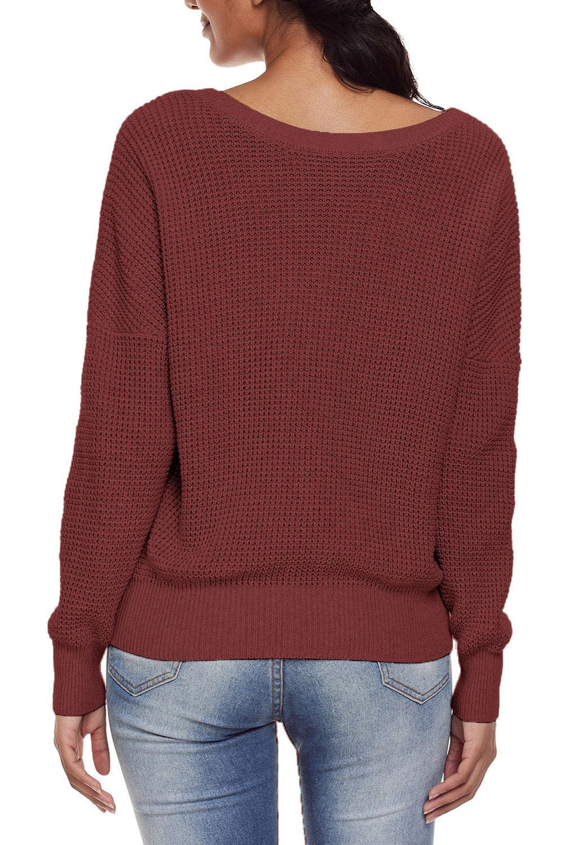 Brown Cross Back Hollow-out Sweater