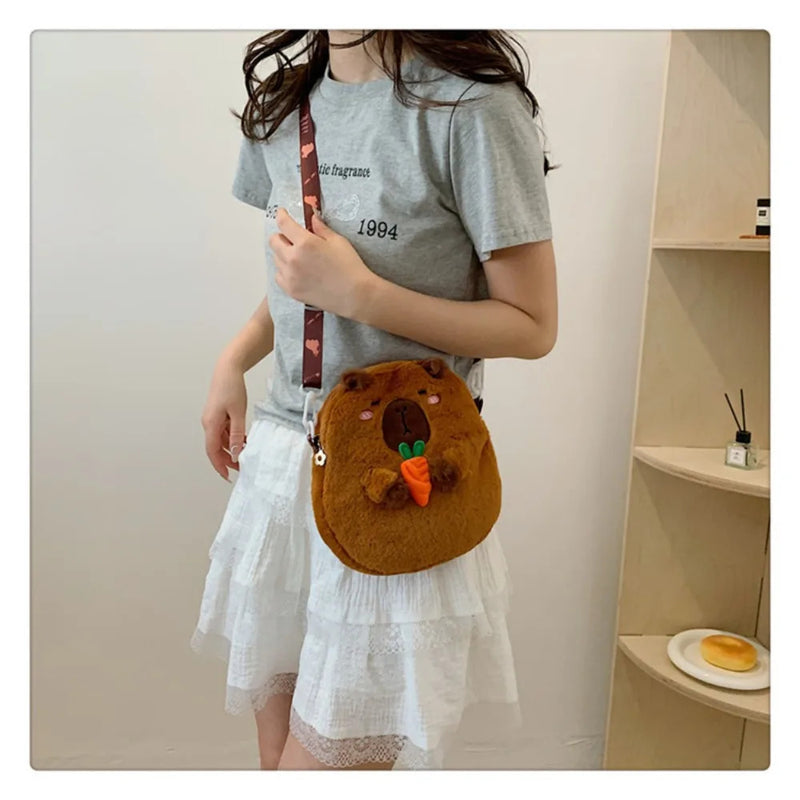 Large Capacity Capybara Plush Shoulder Bag Cartoon Capybara Handbag Unisex Capybara Handbag